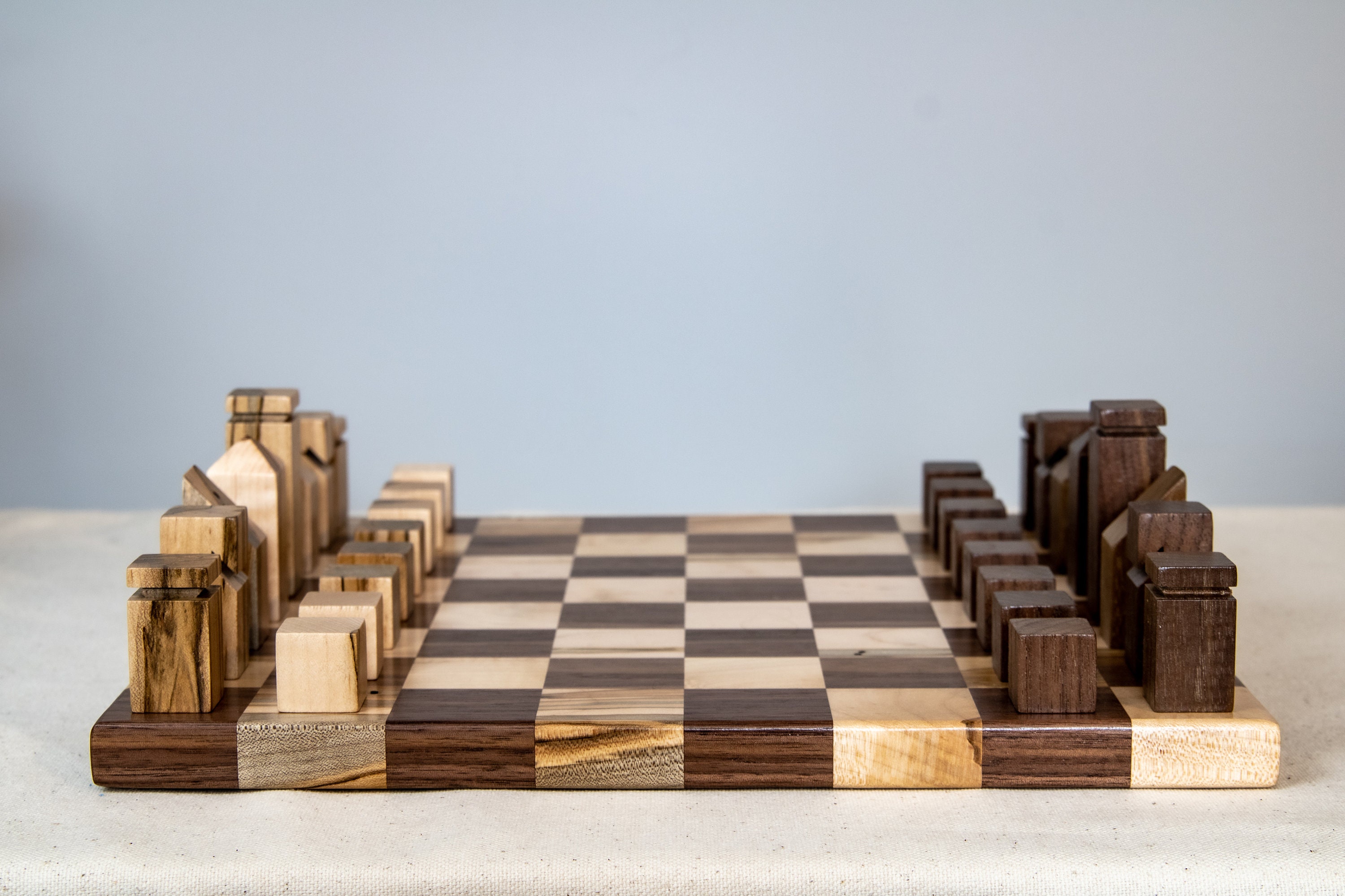 Unique Chess Set With Pieces Ambrosia Maple and Dark Walnut 