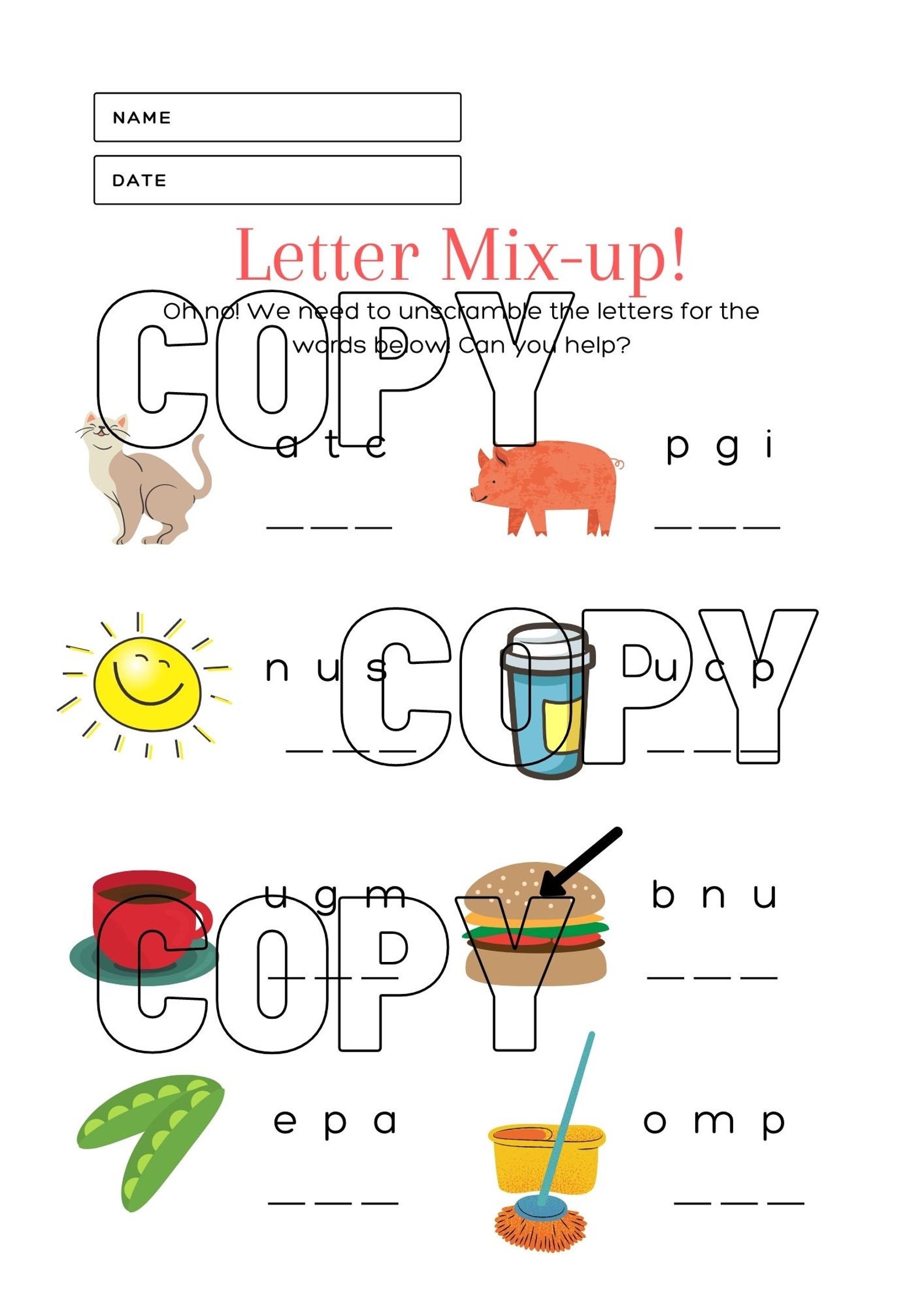 Printable Spelling Worksheet 3 Letter Words Pre School at | Etsy