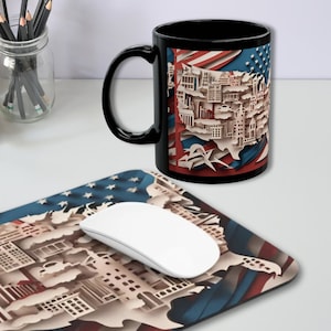 Neuer Bürgerbecher - Amerikanische Flagge Becher & Mauspad Kombi - Perfekte Einbürgerungsfeier Geschenk, US abstrakte 3D Karte
