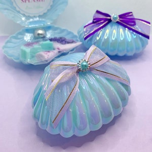 Mermaid Favors bag container for party personalized plastic seashell souvenir giveaway - Thank You card Digital file include