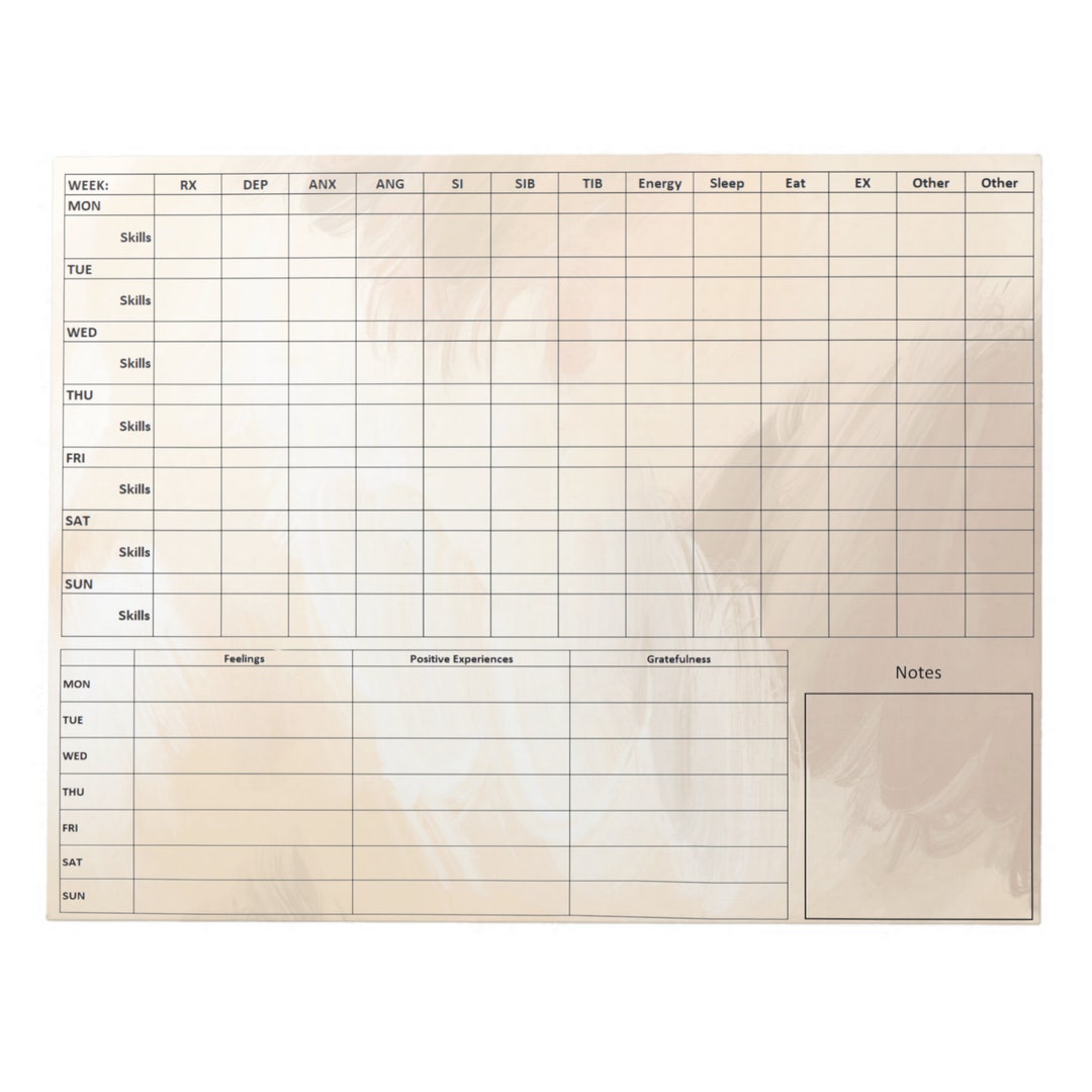 DBT Diary Cards 11 X 8.5 Notepad 40 Pages Week - Etsy