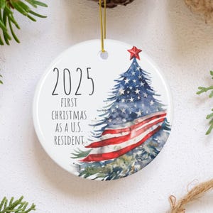 Primeiro Natal como residente nos EUA, enfeite de cerâmica, Green Card para novos residentes nos Estados Unidos, presente americano de boas-vindas, presente de cidadania dos EUA