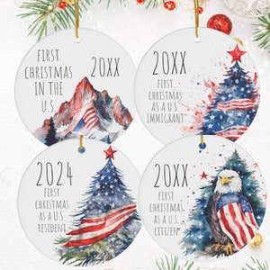 Primera Navidad como ciudadano estadounidense, residente de EE. UU., estado de tarjeta verde, regalo de celebración de ciudadanía, bandera de águila patriótica personalizada