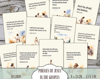 20 Jezus citaatkaarten uit de evangeliën, Jezus digitale download, afdrukbare woorden van Jezus, gebedskaarten afdrukbaar, het woord van God, Jezus woord