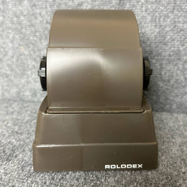 Vintage Rolodex series R2G roll top card file desk top organizer greige mushroom