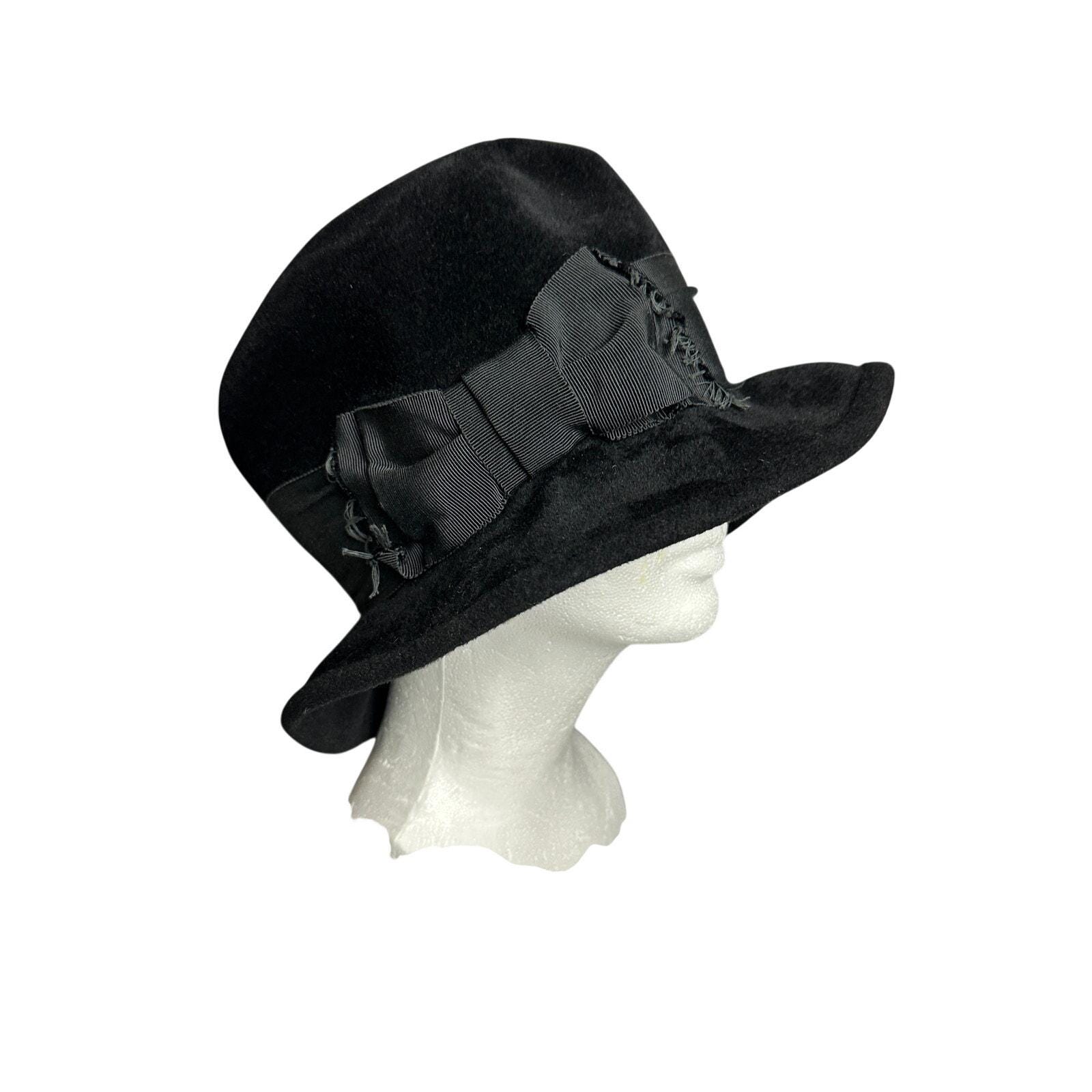 Vintage Florence cloche hat black velvet large bow Nagy Hute bucket steampunk Black Cloche Hats Women main image 4