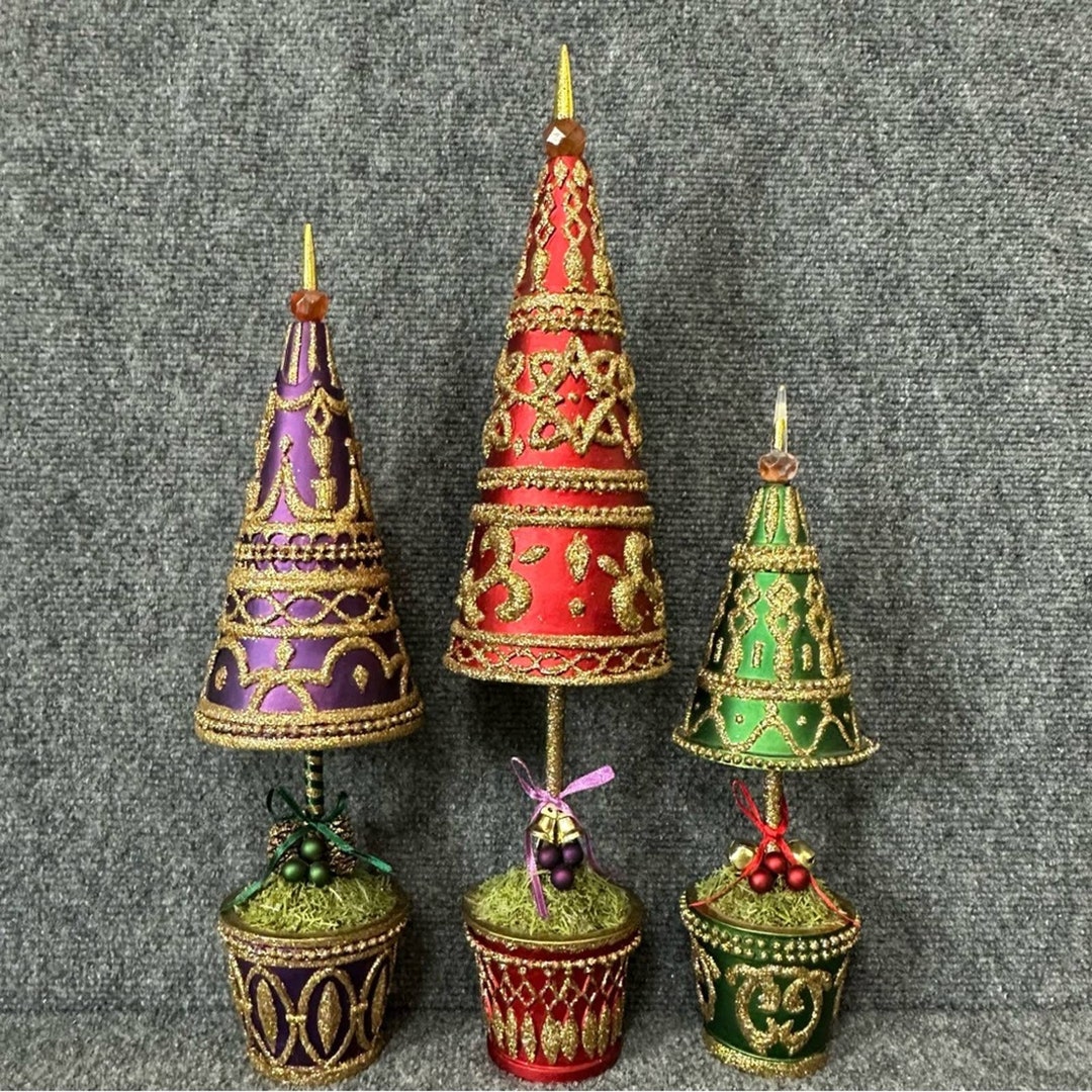 Vintage Costco Christmas Topiary Set of 3 Sparkling Holiday Trees 12 15