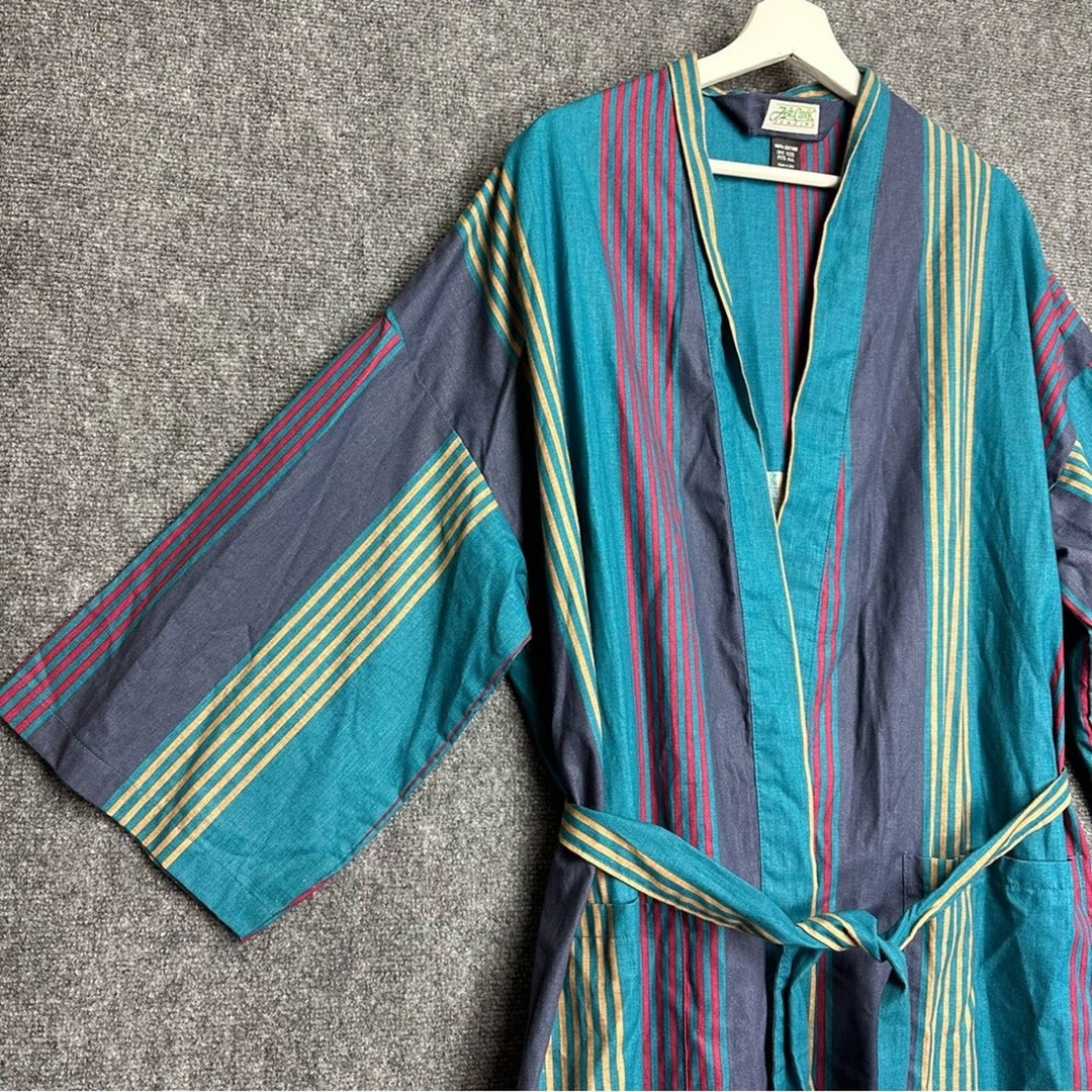 Vintage Ash Creek Trading Robe One Size Stripes Pockets Cotton Etsy
