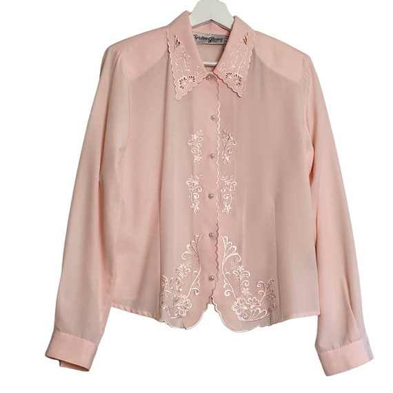 Vintage Christine Gerard pink secretary blouse em… - image 1