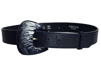 Vintage Abaco France leather belt artisan buckle ladies size S waist 29”-33”