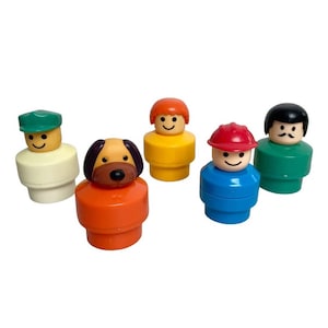 Vintage 90s Fisher Price Chunky Little People set of 5 dog mustache captain girl