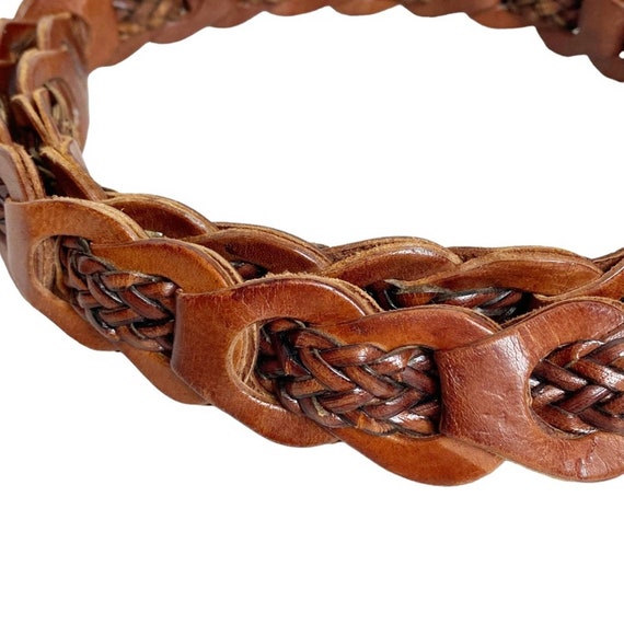 Buy Vintage 70s Braided Leather Belt Genuine Brass Buckle  display picture 3