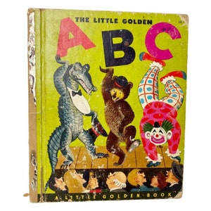 Vintage 1951 The Little Golden Book ABC alphabet nursery illustrations ephemera
