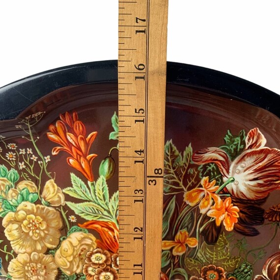 VTG Daher England boho floral tin round tray 16\u201d brown red orange green metal VTG Daher England boho floral tin round tray 16\u201d brown red orange green metal