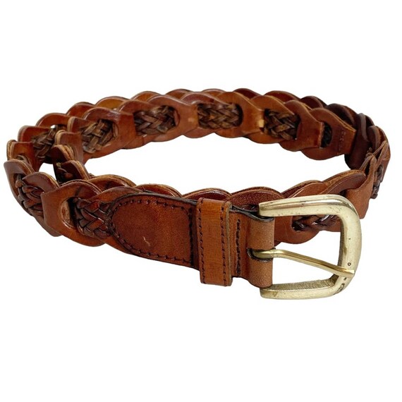 Buy Vintage 70s Braided Leather Belt Genuine Brass Buckle 