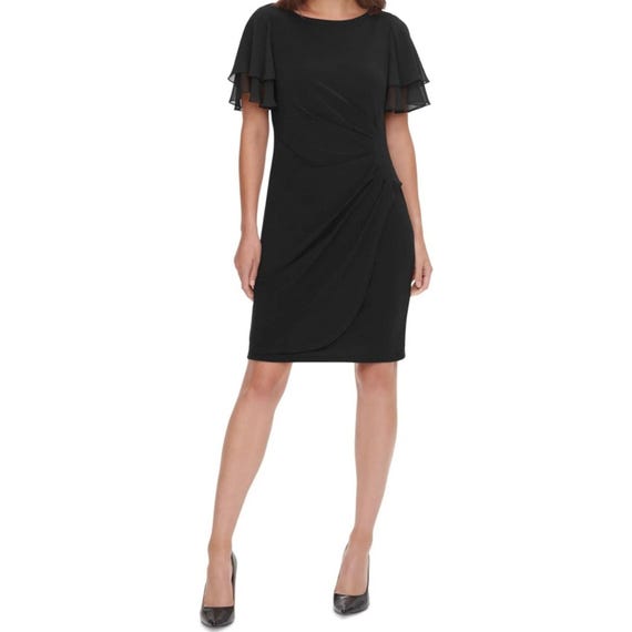 Jessica Howard Cocktail Dress 4P Black Ruched Lbd Flutter Sleeve Church  Wedding - Etsy