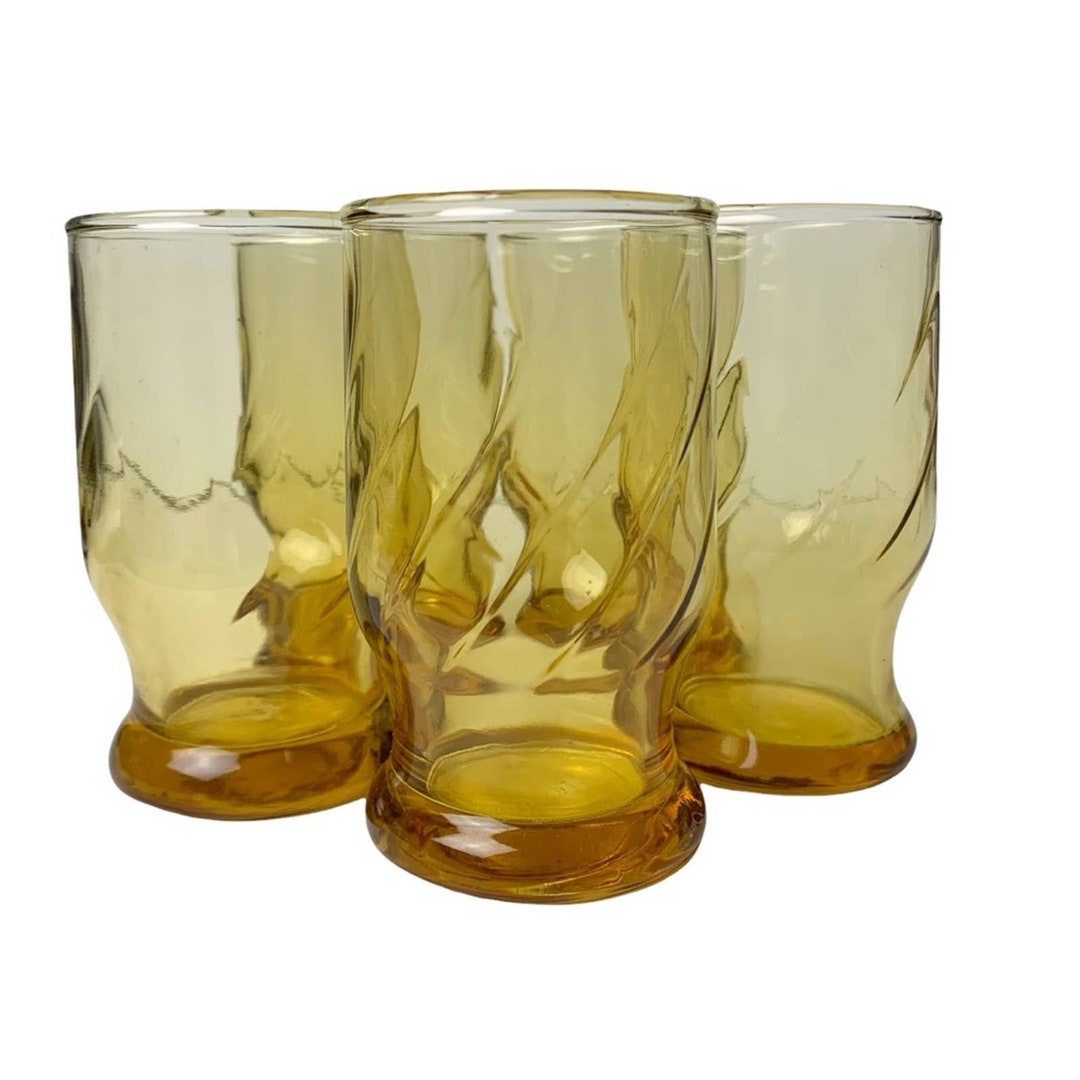 Vintage Set 7 Amber Swirl Juice Glasses 4 Oz Boho Brunch Etsy