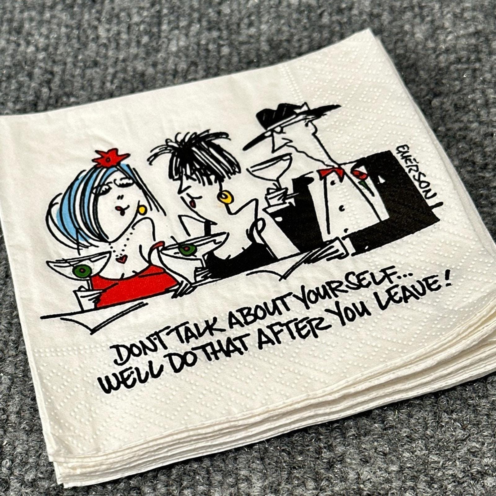 Vintage Emerson Cocktail Napkins set of 8 Cartoon Design No package