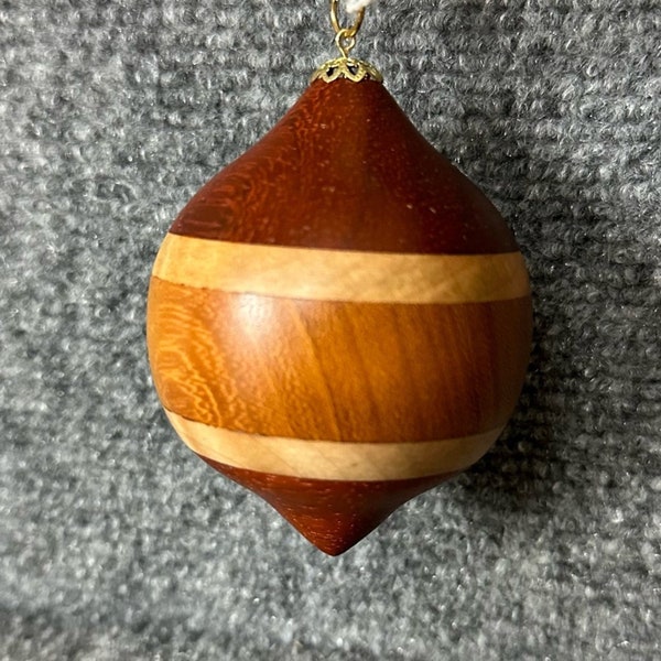 Handmade turned wood ornament artisan Padauk Maple and Osage Orange woods 3”
