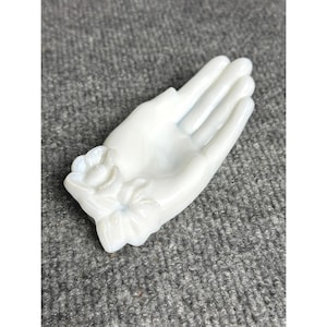 Vintage small milk glass open hand soap dish trinket helping hand 5” Victorian