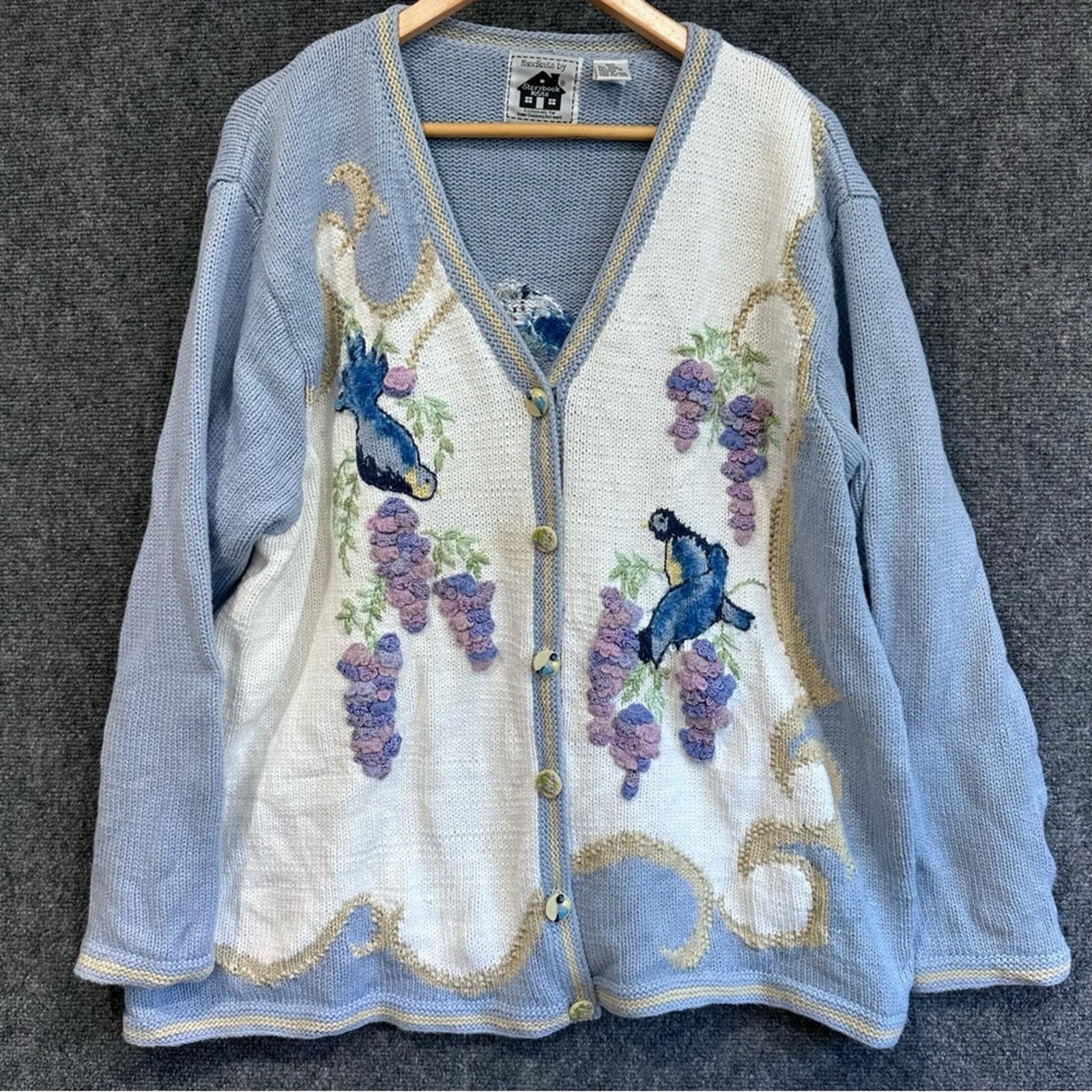 Vintage Storybook Knits Cardigan Sweater 2X Home Wisteria Birds Vintage Storybook Knits Cardigan Sweater 2X Home Wisteria Birds