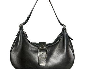 Vintage Coach Hamptons hobo shoulder bag black leather 7592 buckle crescent