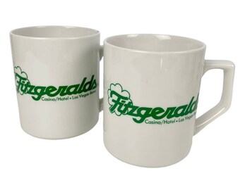 Vintage Las Vegas Fitzgerald’s Casino Hotel mugs set of 2 diner style 3.75”