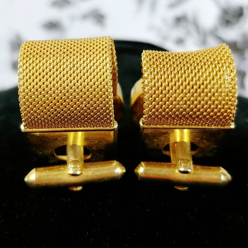Vintage gold mesh and iridescent prism cuff links