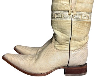 Vintage Rudel Teju lizard leather cowboy boots men’s 9.5 EE Extra Wide pointed toe