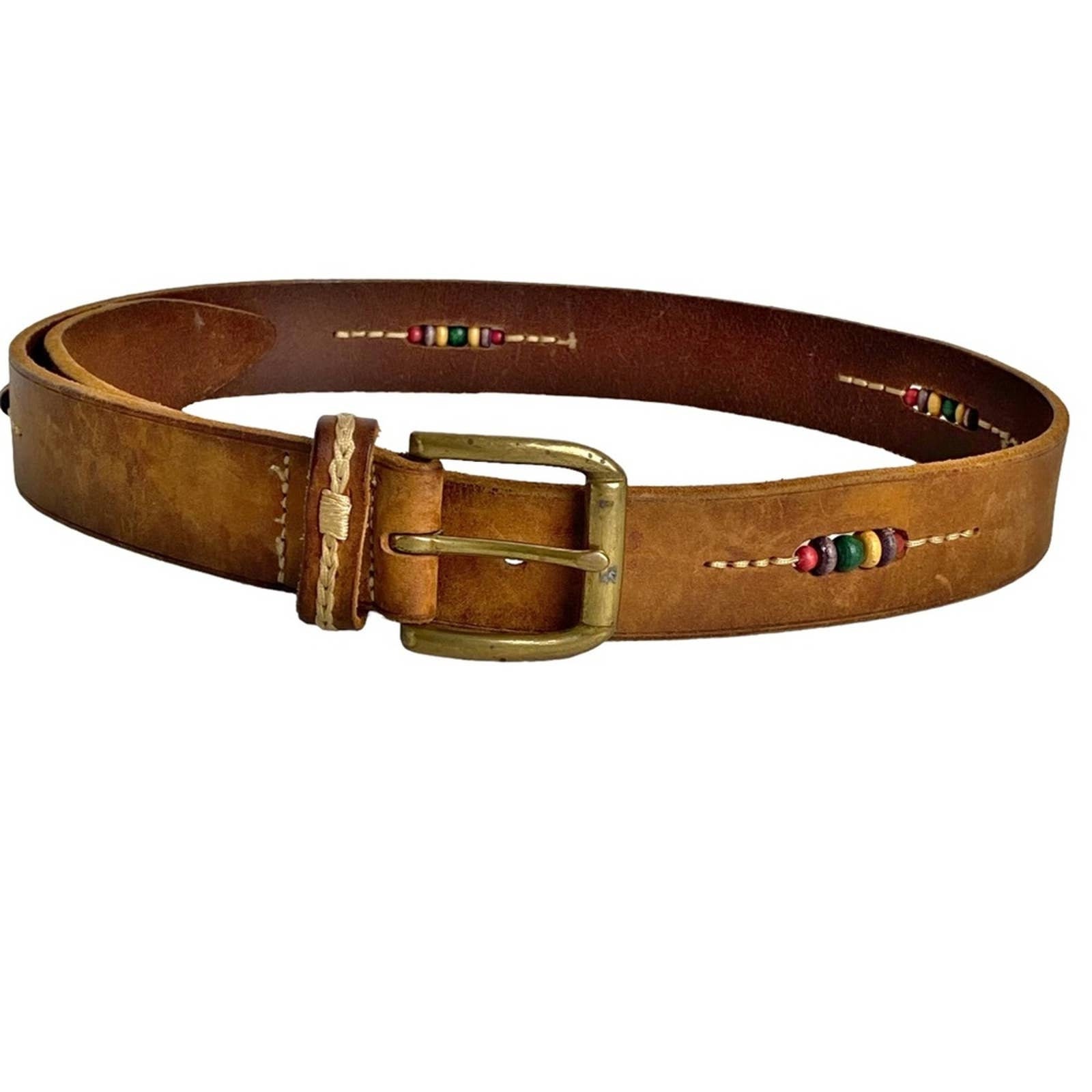 GAP Brown Genuine Leather Belt with Multicolor beaded Pattern Denton Beaded Belt – Lost Calf main image 4