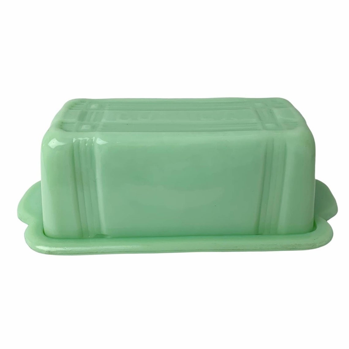 Vintage Cracker Barrel jadeite glass butter dish and lid with Etsy