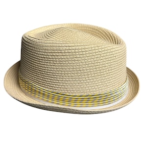 CapStar straw pork pie hat stingy brim fedora scarf band L unisex beach vacation