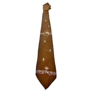 RARE vintage Countess Mara COW PUNCH rancher skinny tie brown cowboy