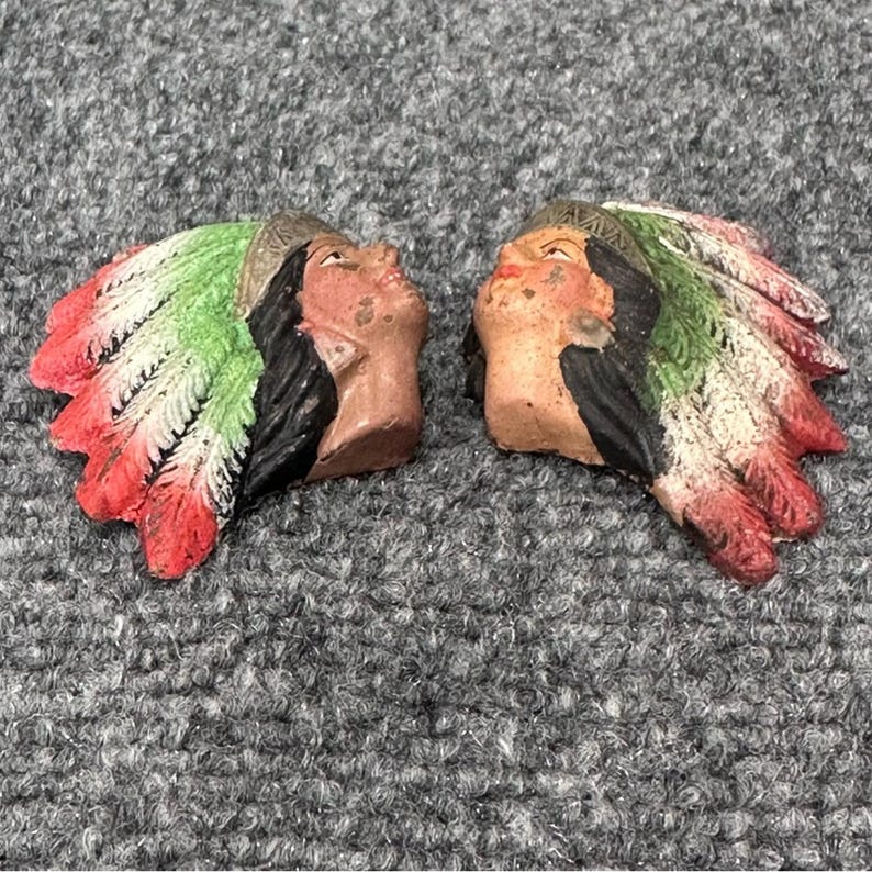 VTG Mexican Chalkware Pottery Art Native American Aztec Heads Chief ...