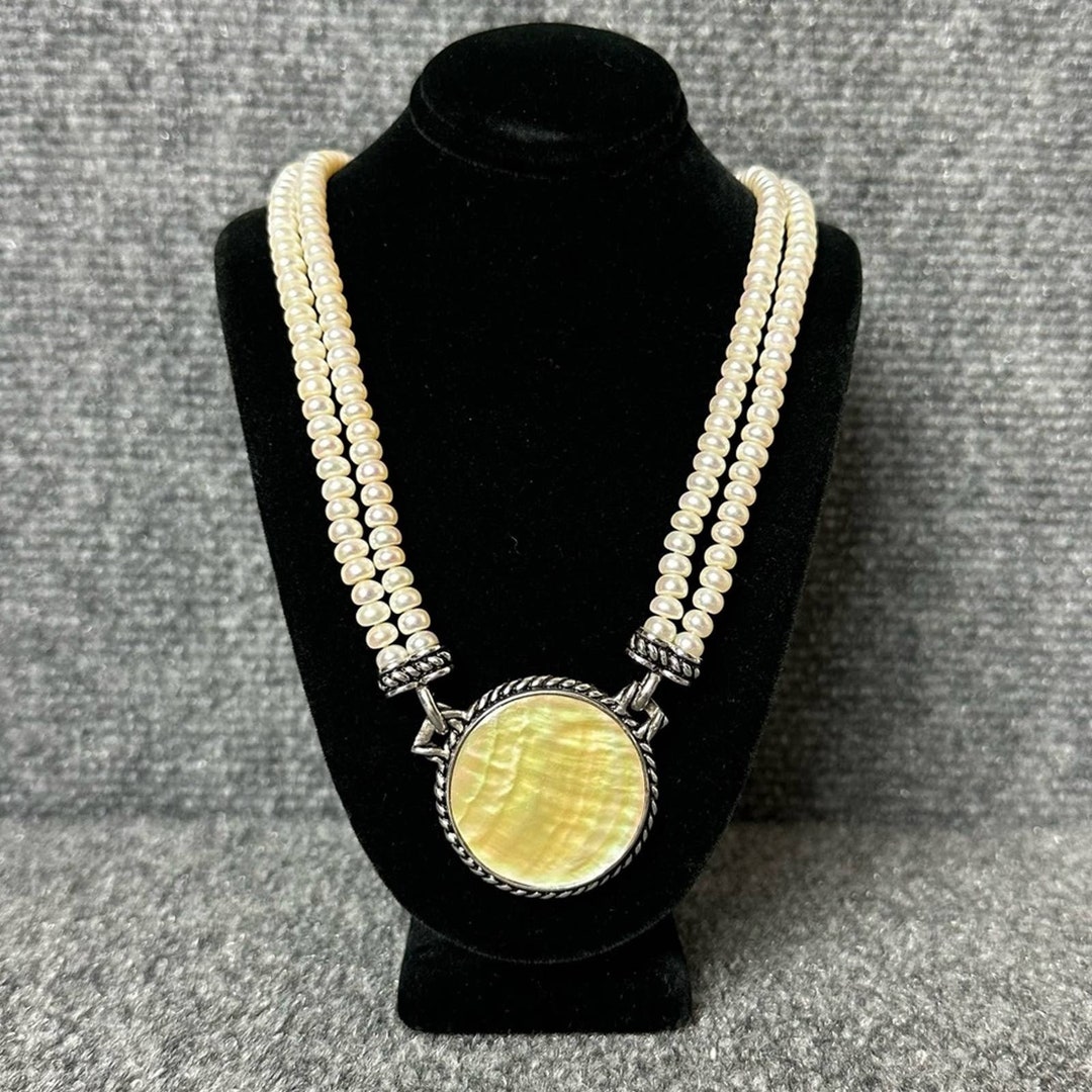 Vintage Honora Freshwater Pearl Sterling Silver Mother of Pearl Pendant ...