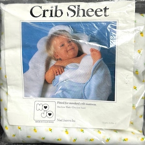 Vintage NOJO cotton crib sheet NWT fitted elastic yellow floral 80s made in USA