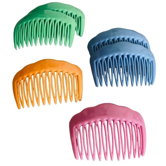 Vintage lot hair side combs pastels pink green bl… - image 1