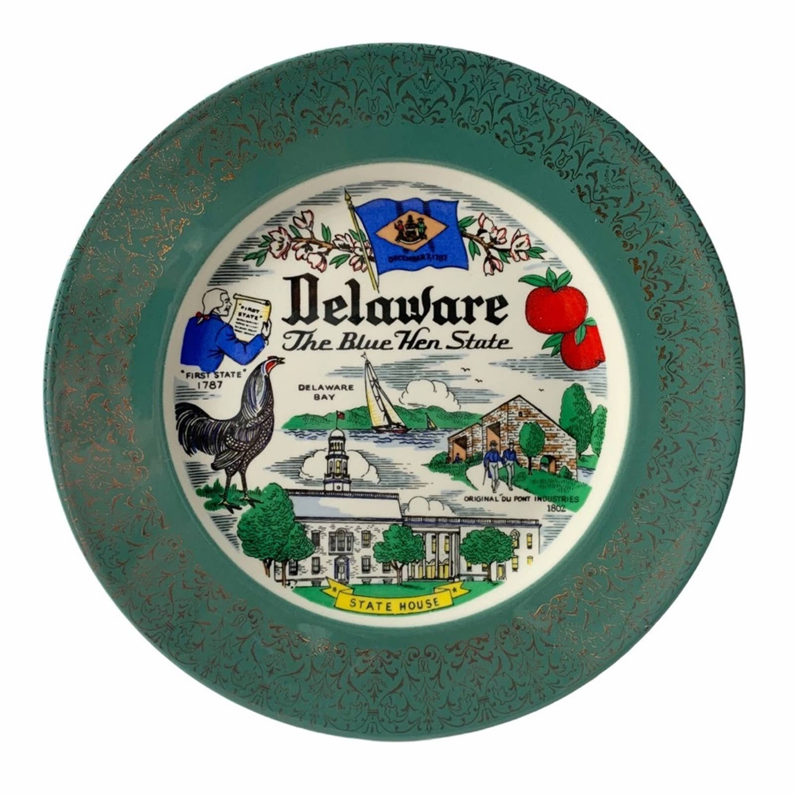 VTG Delaware souvenir plate Homer Laughlin Cavalier Eggshell 9”