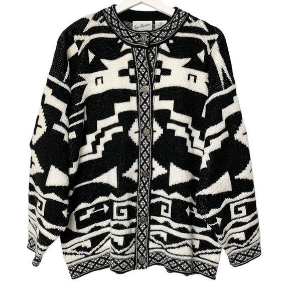 VTG Joy Burton Streetwear Nordic Cardigan Women s Size L Black and