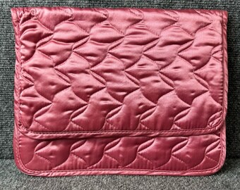 Vintage lingerie travel bag quilted pink satin compartments hosiery keeper 12x10