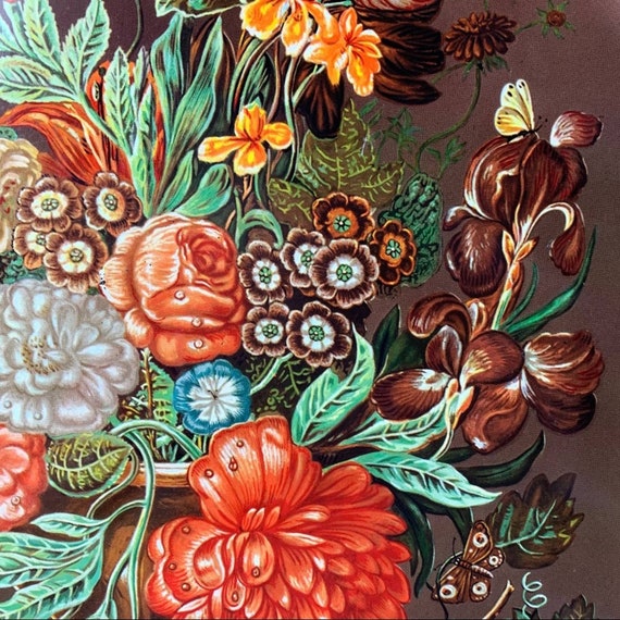 VTG Daher England boho floral tin round tray 16\u201d brown red orange green metal VTG Daher England boho floral tin round tray 16\u201d brown red orange green metal