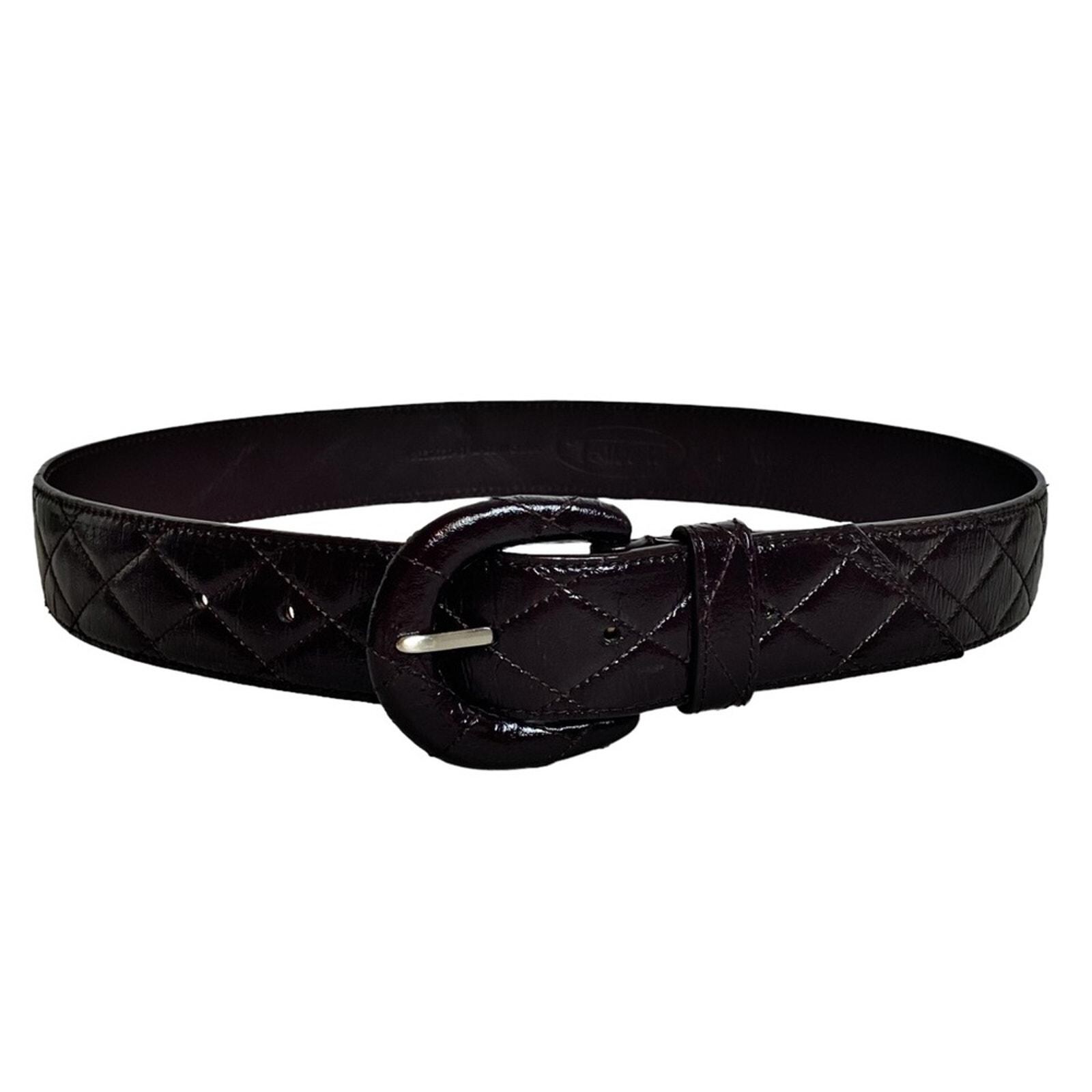 Talbots Wide Belt Dark Brown Patent Leather Quilted Size L 