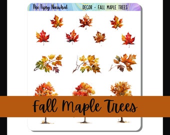 Decorative Planner Stickers, Journal Decor, Deco Stickers, Planner Decals, Maple Leaves, Autumn Foliage, Fall Trees,  Premium Paper