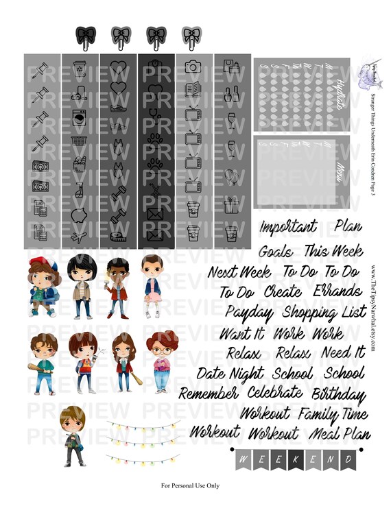 standard vertical printable planner stickers stranger etsy