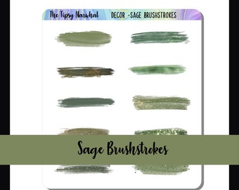 Decorative Planner Stickers, Journal Decor, Deco Stickers, Planner Decals, Brush Strokes, Sage Green, Paint Swipe, Sticker Sheet, Washi