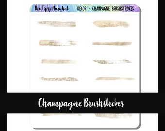 Decorative Planner Stickers, Journal Decor, Deco Stickers, Planner Decals, Brush Strokes, Champagne Gold, Paint Swipe, Sticker Sheet, Washi