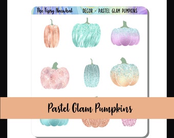 Printable Planner Stickers, Journal Decor, Digital Download, Decorative Stickers, Glam Pumpkins, Pastel Pumpkins, Fall Glitter, PNG