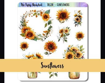 Decorative Planner Stickers, Journal Decor, Deco Stickers, Planner Decals, Sunflower Bouquets, Autumn Floral, Fall Flowers, Premium Paper