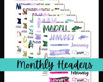 Functional Planner Stickers, Journal Decor, Deco Stickers, Planner Decals, Monthly Headers, Monthly Titles, To Do, Birthday Stickers, Goals