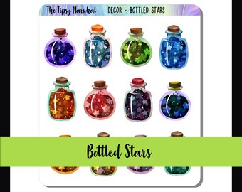 Printable Planner Stickers, Journal Decor, Digital Download, Decorative Stickers, Star Vials, Bottled Stardust, Star Decals, Sticker  PNG